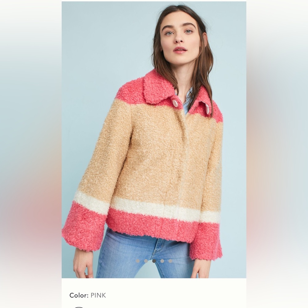 Anthropologie Colorblock Sherpa Jacket – Pink/Beige – Size M, Like New